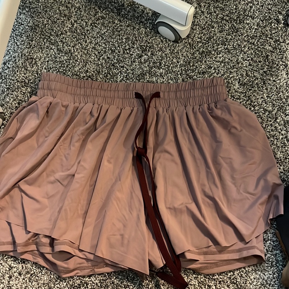 purple flowy shorts w/ spandex